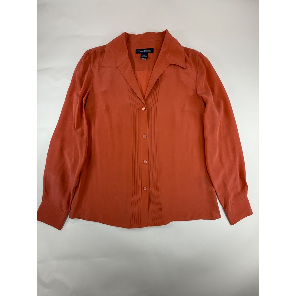 Evan-Picone Womens 100% Silk Pintuck Button Down Blouse Burnt Orange Size 6